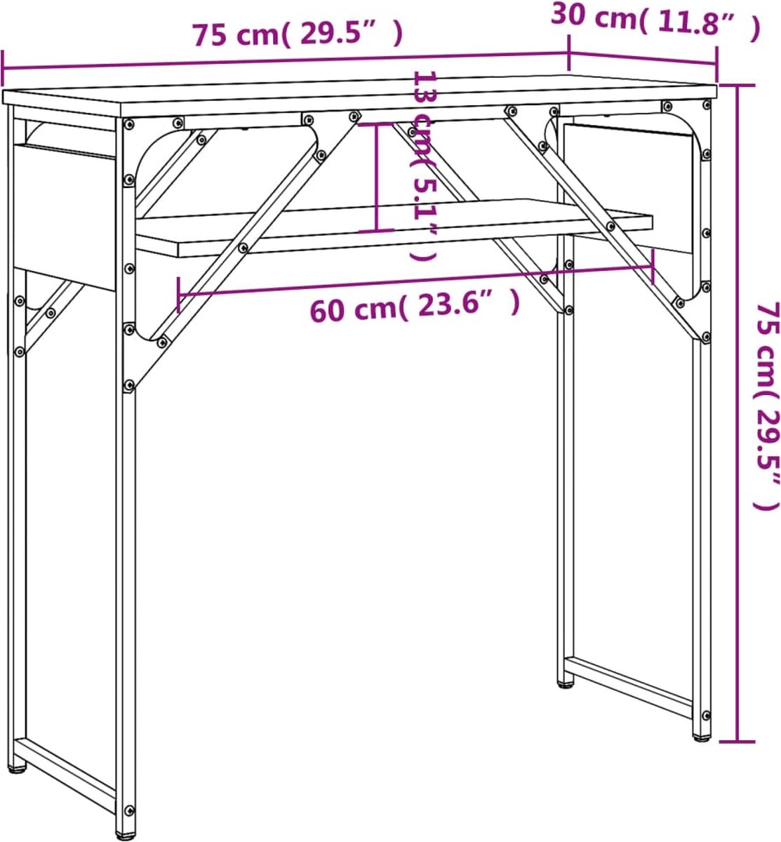 vidaXL Wandtafel - met - schap - 75x30x75 - cm - bewerkt - hout - gerookt - eiken