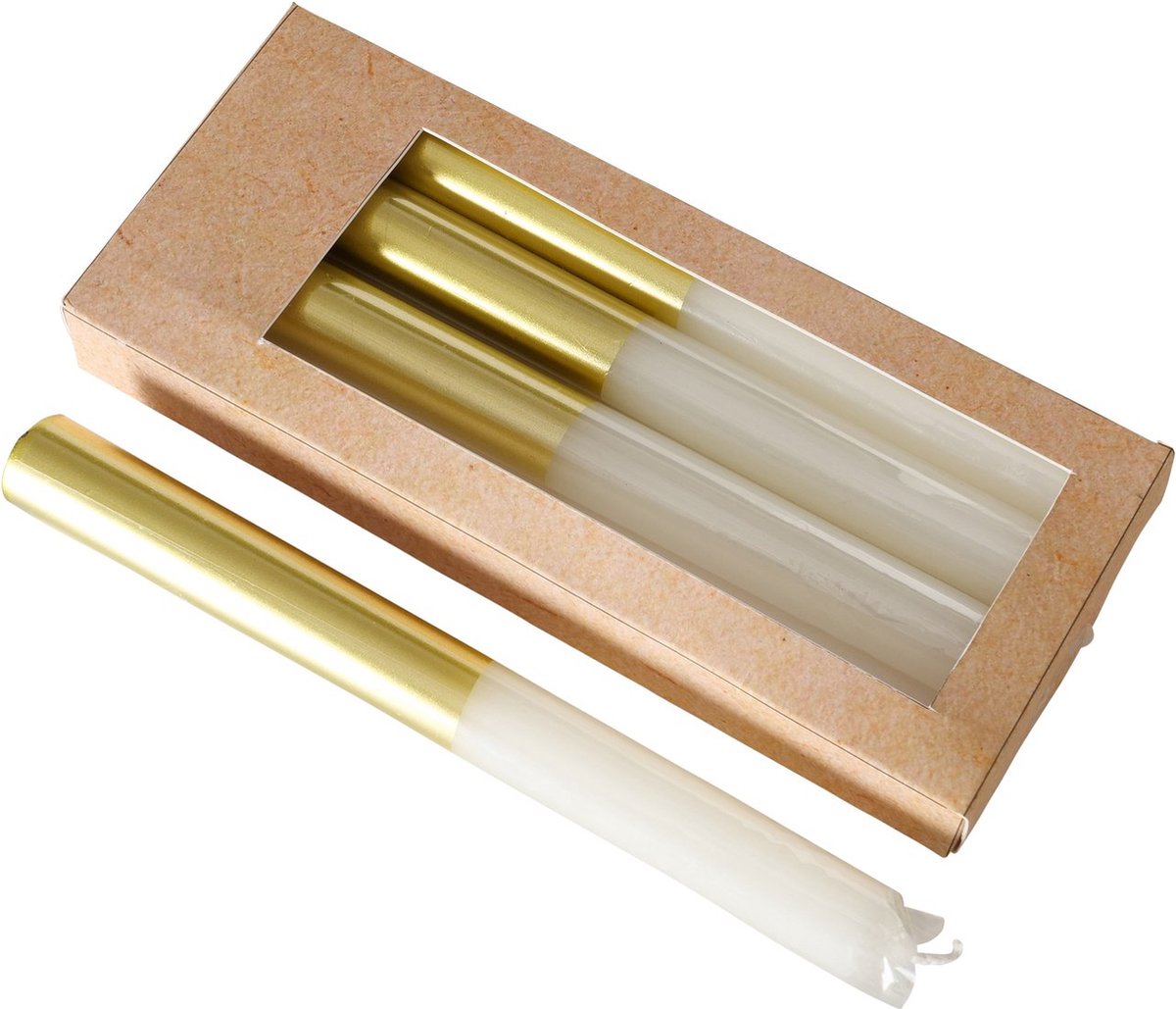 Staafkaars 20 cm diameter 2,20 cm verloop goud / wit