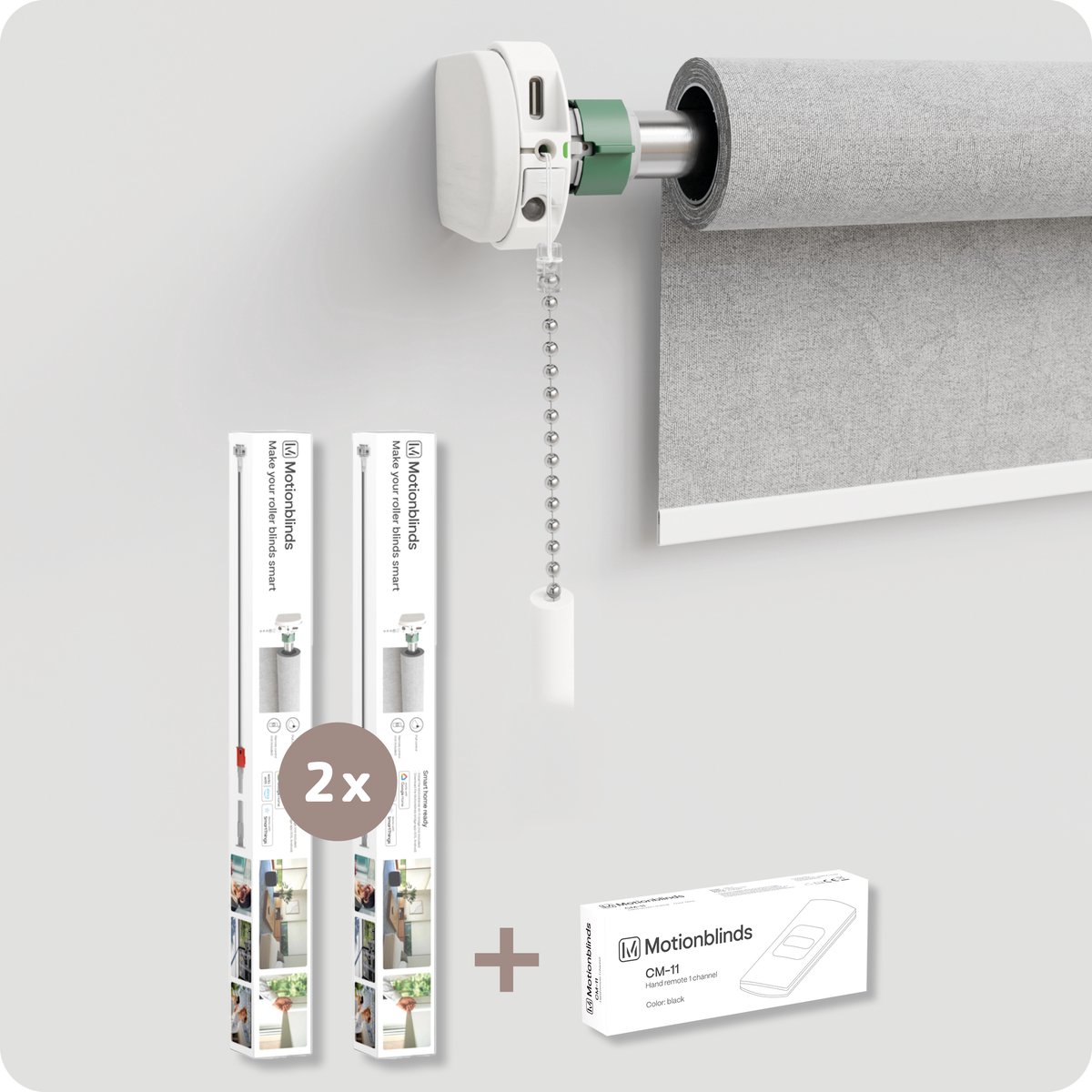 Motionblinds Upgrade Kit - Slimme Rolgordijnen - Universele gordijnmotor- Elektrisch Rolgordijn - Automatisch rolgordijn - 2 Pack - Afstandsbediening - Wit