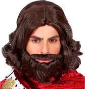 Widmann - Koning Prins & Adel Kostuum - Pruik Koning Middeleeuwen Met Baard - Bruin - Carnavalskleding - Verkleedkleding