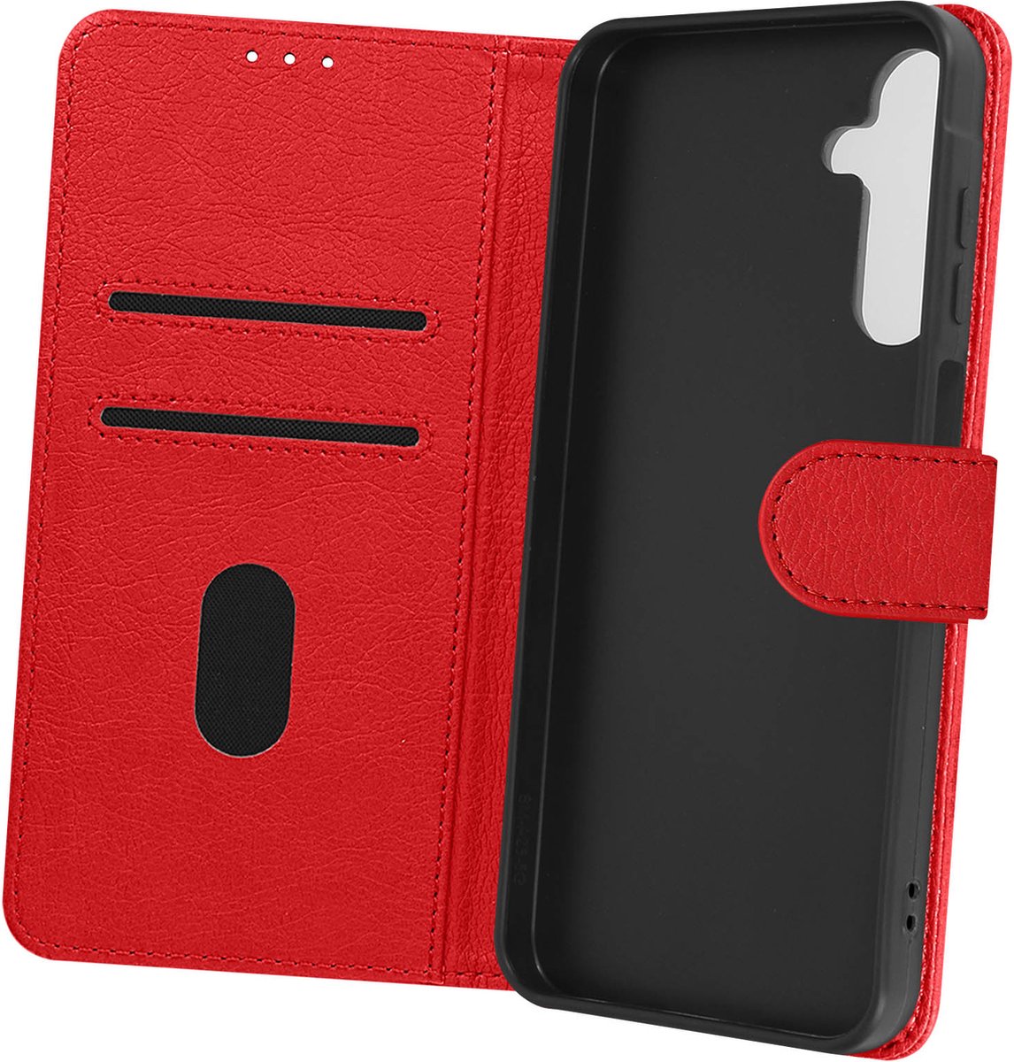 Avizar Case Geschikt voor Samsung Galaxy A05s portemonnee en videohouder, Rood