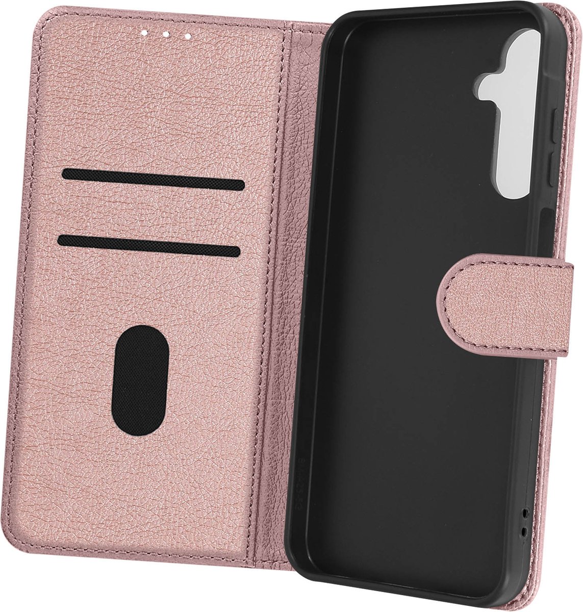 Avizar Case Geschikt voor Samsung Galaxy A25 portemonnee en videohouder, Champagneroze