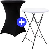 ElixPro 1x Wit Statafel + 1x Zwarte Statafelrok - Partytafel - Staantafel - Weerbestendig en Robuust - Cocktailtafel - Partytafel - Hoge Staan Tafel - 80x110cm - Klaptafel - Inklapbaar - Zwart