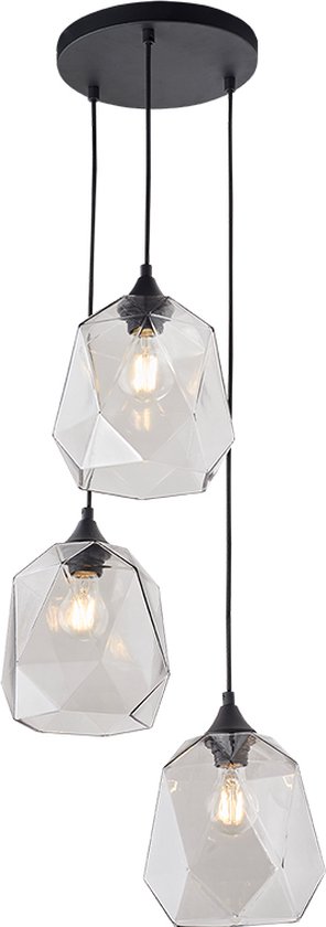 Olucia Jian - Retro Hanglamp - 3L - Glas/Aluminium - Transparant;Zwart - Overig - 40 cm