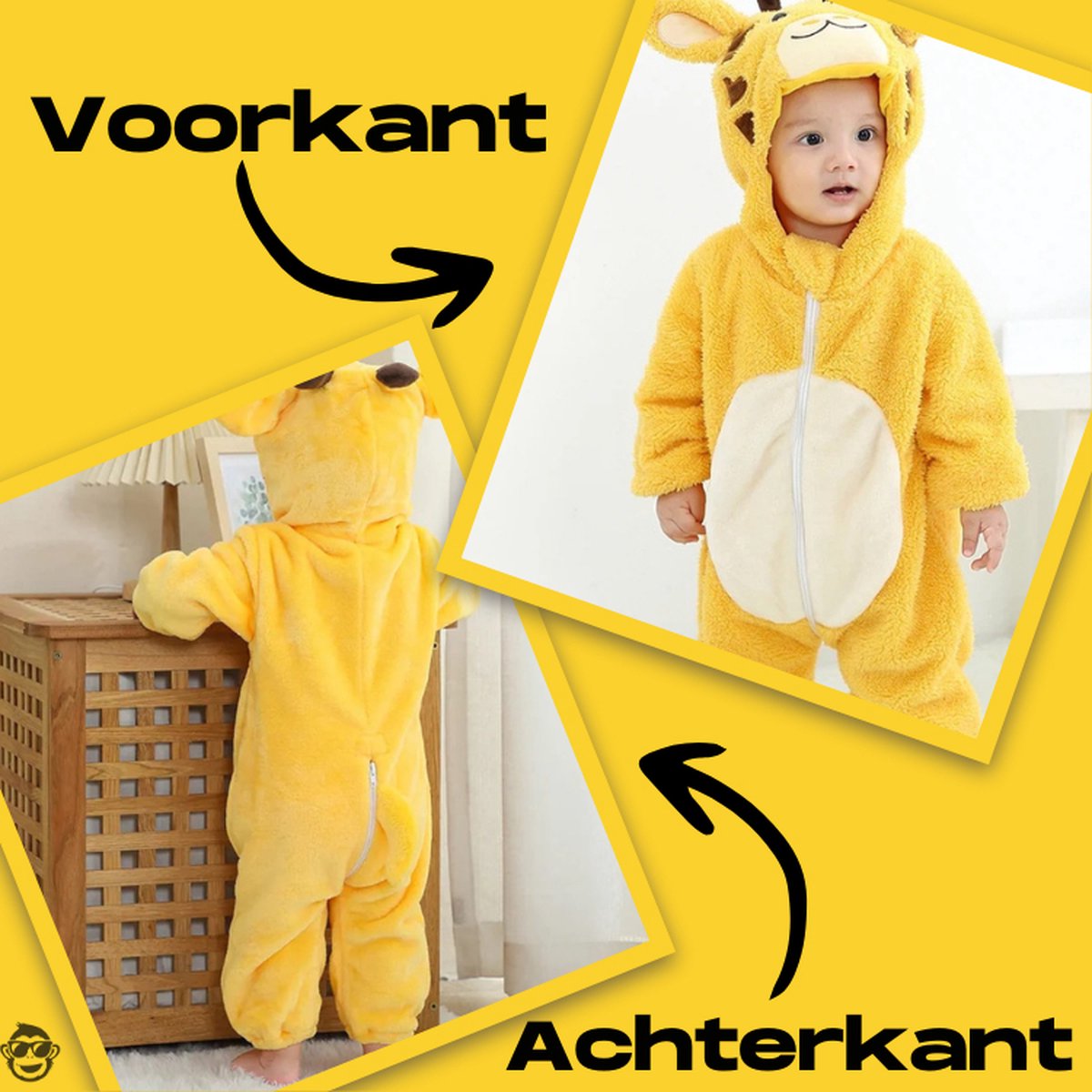 BoefieBoef Dieren Kleuter Onesie Peuter Pyjama Kinderen 2 tot 4 jaar – Verkleedkleding met Luierrits – Carnaval Dierenpak - Kerst en Kraamcadeau - Zacht Flanel - Baby Romper - Boxpak - Jongens - Meisjes - Kruippak - Winterpak - Giraffe Geel Animal — afbeelding 6