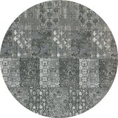 Vintage rond vloerkleed - Patchwork - Tapijten woonkamer - Terrazzo antraciet - 170cm ø