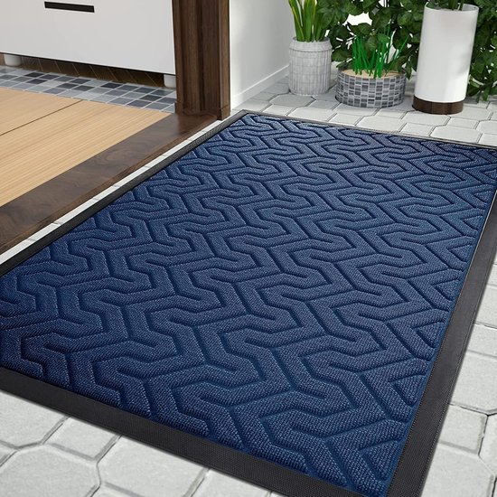 Deurmat voor de voordeur, duurzame deurmat voor het hele jaar door voor de entree van huis, garage en tuin, antislip natuurlijk rubber, kleurecht, 120 x 80 cm, blauw