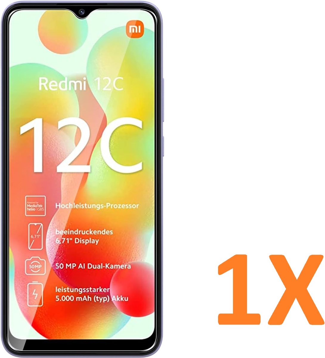 Screenprotector Glas - Tempered Glass Screen Protector Geschikt voor: Xiaomi Redmi 12C - 1x