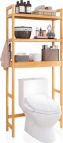 Badkamer opbergplank, bamboe over-het-toilet organizerrek, vrijstaand toilet ruimtebesparend met 3-laags verstelbare planken (natuurlijk)