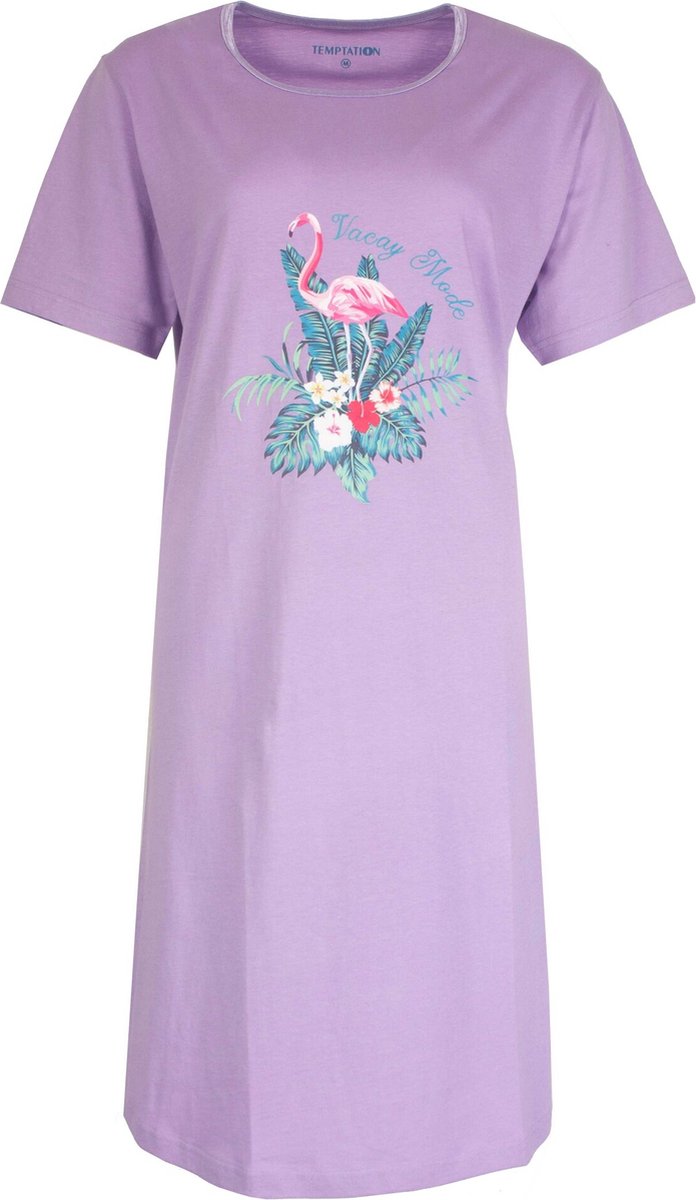 Temptation Dames Nachthemd - Bigshirt - Korte Mouw - Paars