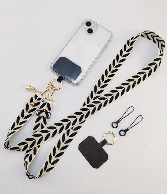 Foto: Telefoonkoord telefoon strap parel decoraties telefoon riem telefoon koord zwart beige parels wit goud