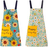 Keukenschortenset voor dames - 2 grote bloemenschorten met zakken voor koken, bakken en tuinieren