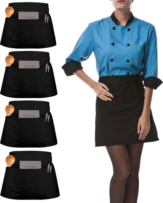 Tabliers De Cuisine Professionnels - Lot De 2 (noir Et Vert), Imperméables, Avec Poche, Unisexe - 12