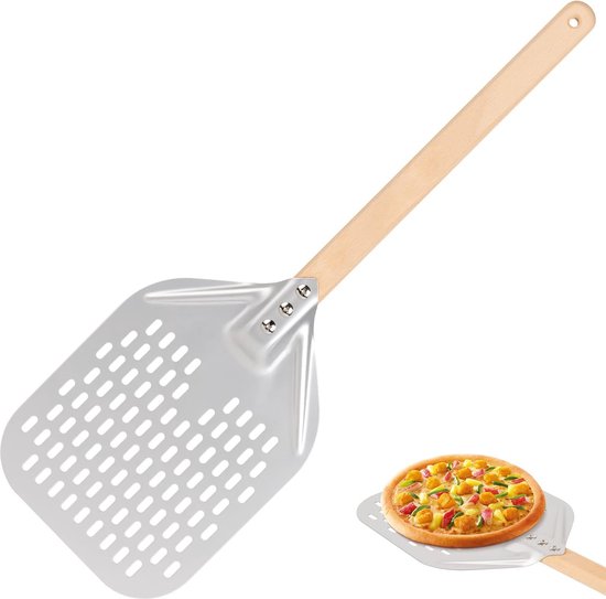 Pelle à Pizza 12 Pouces (30cm) Perforée - Poignée Amovible 110cm, Aluminium - Pour Four, Grill, Transfert Pizzas Et Pains - 3