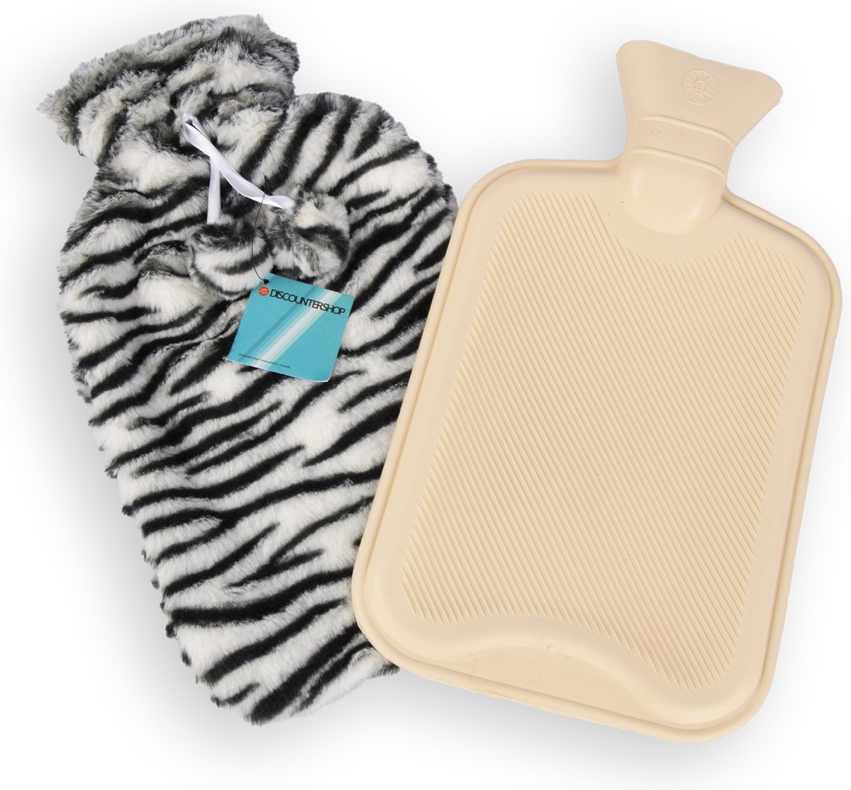 Goedkoopste Discountershop Warmwaterkruik met Zachte Hoes - Zebra Print - Voor Baby's en Kinderen - 1.75L - 33x20x1.5 cm - Max. 40 Graden - Gezondheid en Comfort