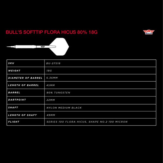 Bull's Flora Hicus 80% 18 gram Softtip Dartpijlen van Bull's — afbeelding 4
