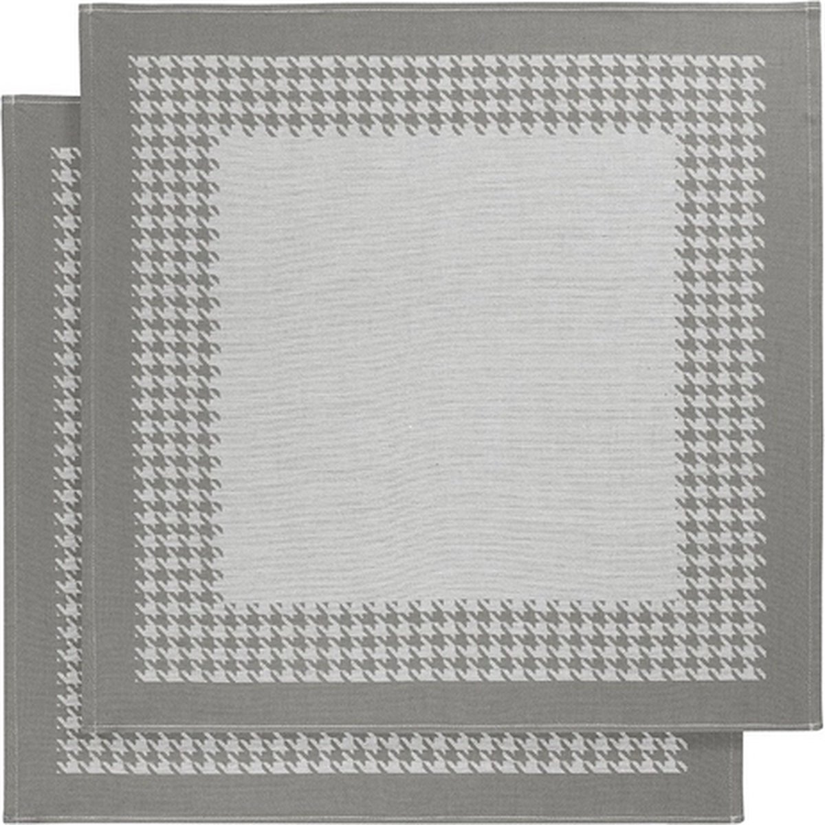 De Witte Lietaer Theedoek Pied de Poule, Grijs - 2 stuks - 65 x 65 cm - Katoen