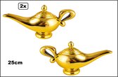 2x Aladdin Lamp shinny goudkleurig 25cm - Themafeest sprookje party evenement fun festival