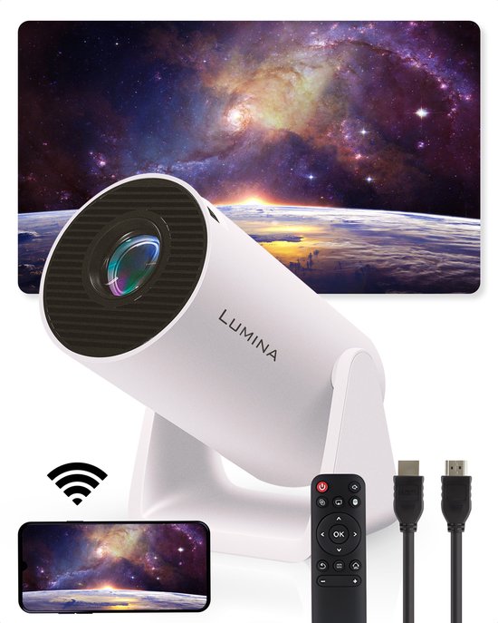 Lumina Pro - Beamer - Mini Beamer - Home Cinema - 4K Beamer - Projector - Android 11.0 - WiFi 6 & Bluetooth 5.2 - Wit