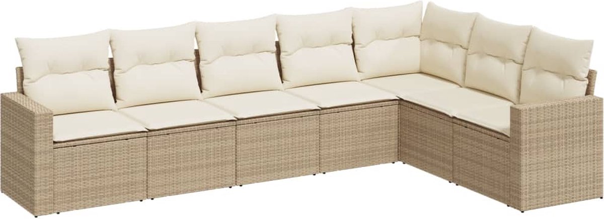 vidaXL 7-delige - Loungeset - met - kussens - poly - rattan - beige