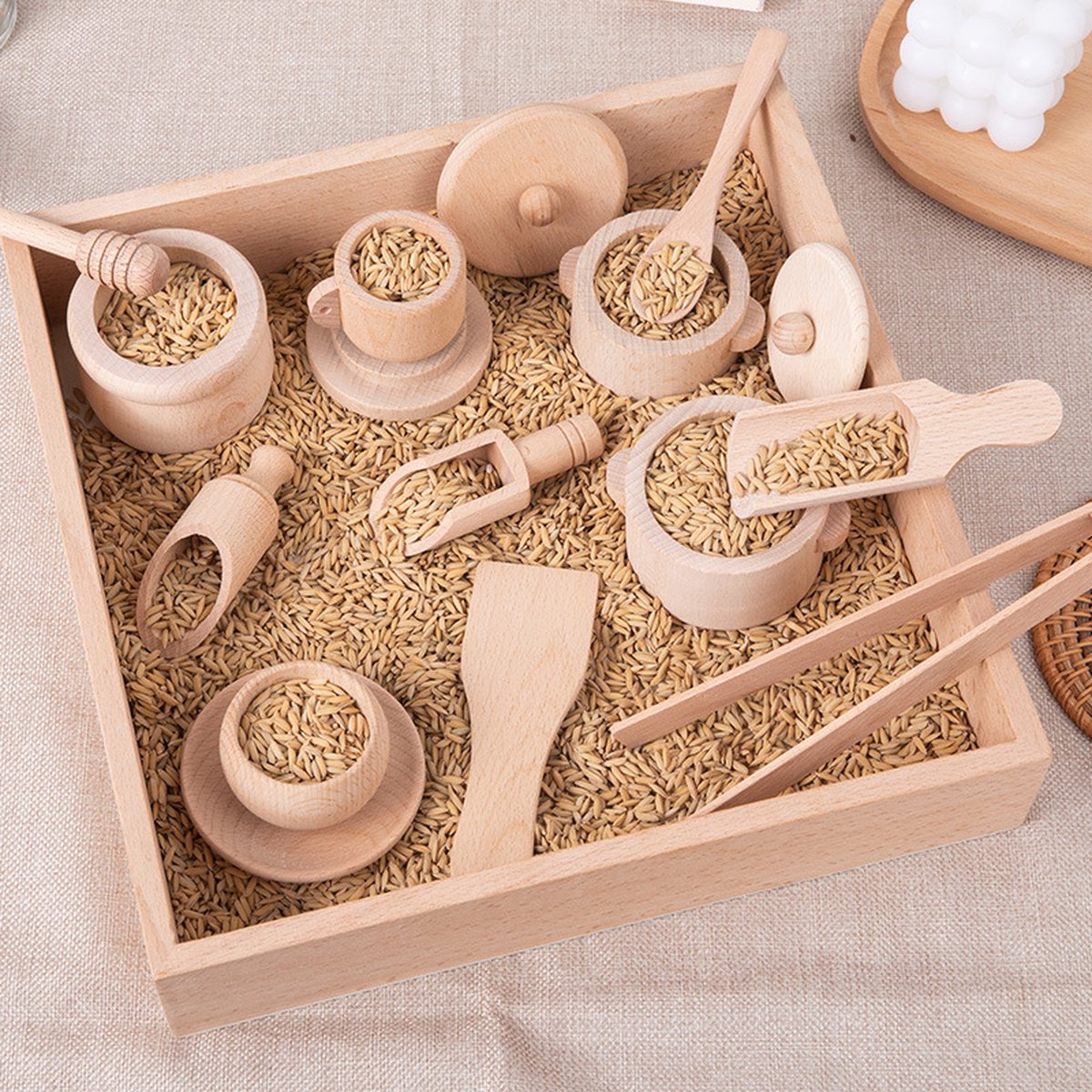 Houten Sensory Speelbak met accessories | Speelbak | Houten Bak | Sensory Play | Open einde spel | Montessori Speelgoed — afbeelding 2