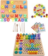Puzzle en bois avec Perles magnétiques + Puzzle ABC en bois + Klok de tri - Jouets Éducatif - Apprentissage des chiffres et des lettres - Apprentissage des couleurs - Apprentissage du comptage - Mosaïque - Dire l'heure