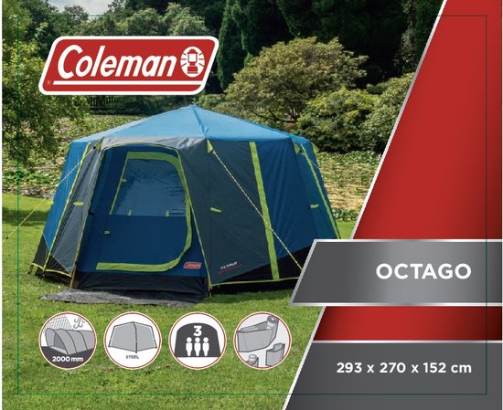 Coleman OctaGo tent - tent 3 persoons - festival tent - Blauw/lime van Coleman — afbeelding 3