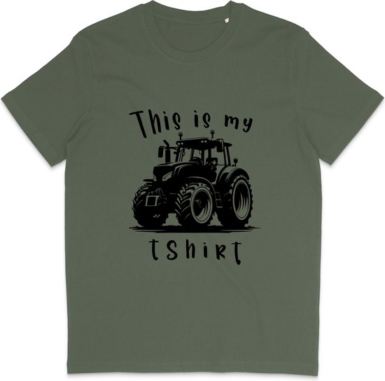 Grappig T Shirt Heren en Dames - This Is My Tractor T Shirt - Khaki Groen - M