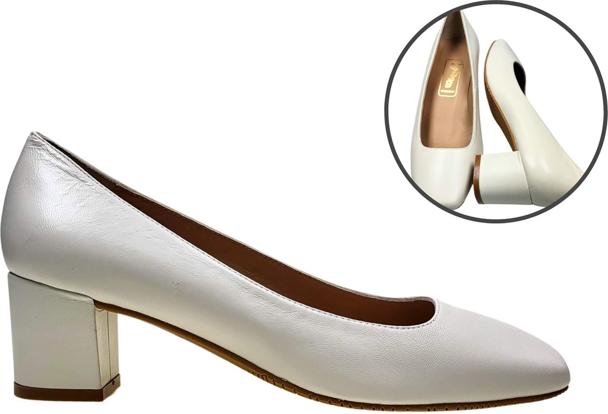 Beige Pumps Lage Hak - wit