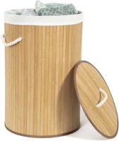 La Sheba Grote Ronde Bamboe Wasmand Met Deksel - 35x60 cm - Wasmand 1 Compartiment Stoffen Waszak - Opvouwbaar - Wasscheidingsteken Rond