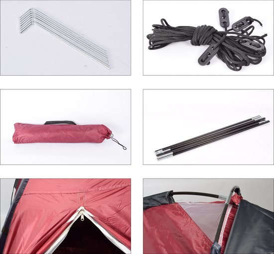 Discountershop Lichtgewicht Koepeltent 2 Persoons - Rood - Geschikt voor Kinderen - 200cm x 120cm - Waterbestendig voor Kamperen & Outdoor - Eenvoudig Op te Zetten van Discountershop — afbeelding 4