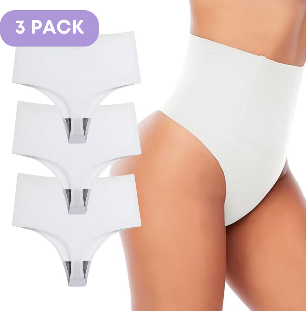 Naadloze High waist string voor Dames - Licht corrigerende string - Wit - Maat L - Set van 3 - Ultrazacht - Naadloos ondergoed dames - Seamless ondergoed dames - Invisible string