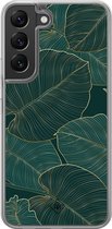 Casimoda® hoesje - Geschikt voor Samsung Galaxy S22 - Monstera Leaves - 2-in-1 case - Schokbestendig - Bloemen - Verhoogde randen - Groen, Transparant