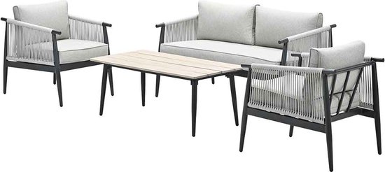 Garden Impressions Aloha loungeset - 4-delig - carbon black - sand - light teak Vironwood