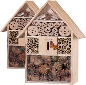 CADOCA Insectenhotel Set van 2 - Puntdak Hout - 31x10x48cm