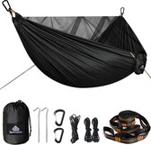 Campinghangmat met muggennet, 300 kg belastbaarheid, 290 x 140 cm, ademend, sneldrogend, parachute-nylon, complete accessoires, eenvoudige montage, reishangmatten voor buiten