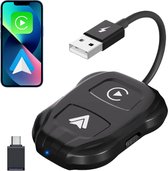 VANAVO® 2-in-1 CarPlay Dongle – Android Auto Dongle - Draadloos CarPlay & Android Auto - Apple Carplay – Inclusief USB-C – Zwart – Vernieuwd Model 2024