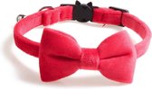 Kattenhalsband met strik Rood Velvet - Katten halsband - met strik - velvet - rood - veiligheidssluiting