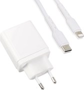 Gan USB C Power Adapter + Kunststof USB C naar 8-PIN Kabel - 1 Meter - Geschikt voor iP 14,13,12,11,X en iP 2021,2020,2019,2018,10.2
