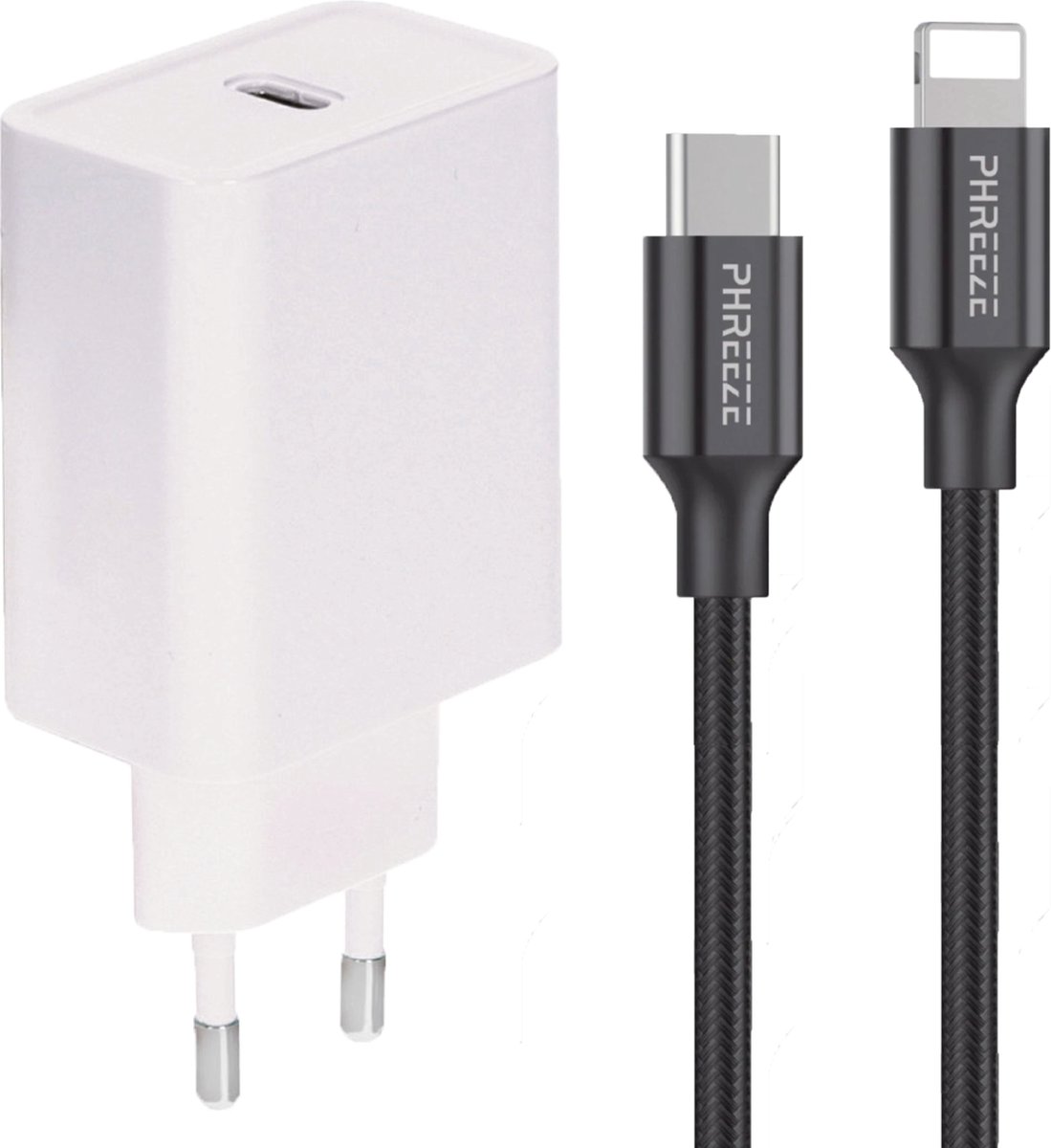 30W Snellader USB C + Nylon USB C naar 8 PIN Kabel - 1 Meter - 30 Watt - Geschikt voor iP X,11,12,13,14 (Pro,Max,Plus,Mini)