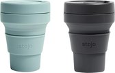STOJO - Opvouwbare Beker - To Go - Aquamarine & Carbon - 355ml - Herbruikbaar - Reusable Cup - Set van 2 Stuks