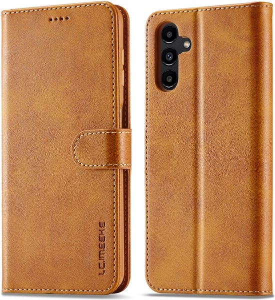LC.IMEEKE Luxe Book Case - Geschikt voor Samsung Galaxy A35 Hoesje - Bruin