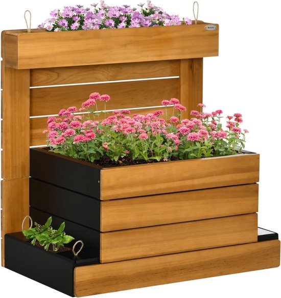 Gecheer Plantenbak, plantenbak, bloembak, 120 x 40 x 136 cm, met latwerk, tuinlatwerk, klimhulp, plantenbak, verhoogd bloembed, terras, bloemenstandaard, bloembak
