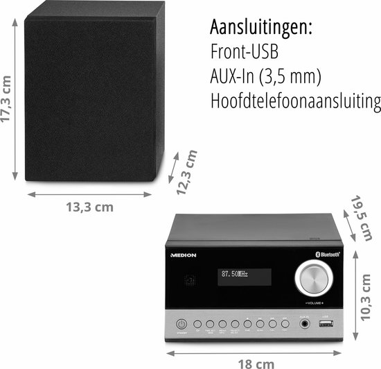 MEDION E64088 Micro Audio Systeem Compact Systeem (DAB+, CD speler. PLL FM-radio, Bluetooth, USB-aansluiting, sleeptimer, MP3, LCD-scherm met 12/24-uurs weergave) — afbeelding 5