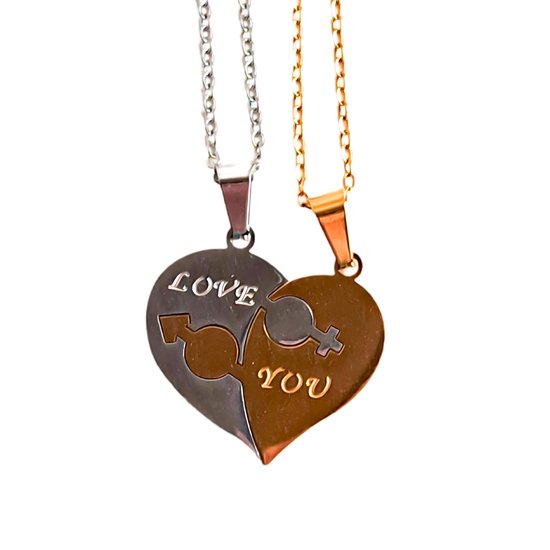 Hartjes Ketting - 24.5 cm - Zilver - Goud - Couple Necklace - Romantisch Cadeau - Relatie - Koppel Ketting