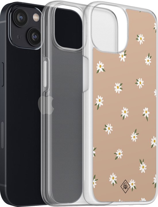 Coque Casimoda® - Convient pour iPhone 13 Mini - Sweet Daisies - Coque 2 en 1 - Antichoc - Fleurs - Bords relevés - Marron/beige, Transparent
