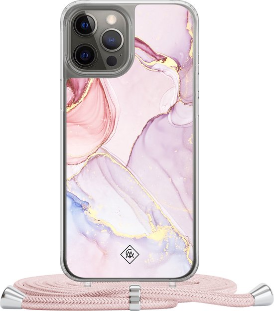 Casimoda® - Coque iPhone 12 Pro avec cordon - Marbre rose violet - Cordon détachable -
