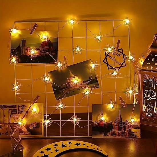 Shopy - Maan Ster LED - Sfeer Verlichting - Eid Mubarak - Suikerfeest - Tuinverlichting - Lichtslinger - Feestverlichting - Lente - 150cm - 20 LED - Warm Wit - Shopy