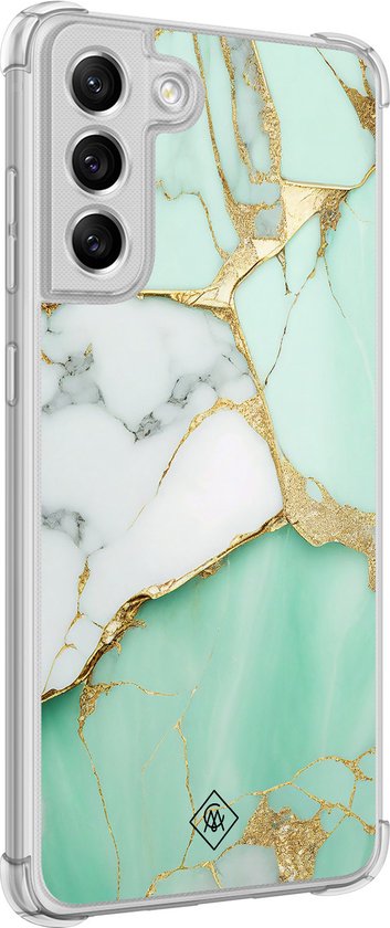 Coque Casimoda® - Convient pour Samsung Galaxy S21 FE - Marbre Vert Menthe - Coque Antichoc - Extra résistante - Siliconen/ TPU - Menthe, Transparent