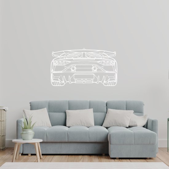 Aventador SVJ 2021 Back - Silhouette - Metaalkunst - Wit - 80cm - Auto Decoratie - Muur Decoratie- Man Cave - Cadeau voor man- Inclusief ophangsysteem